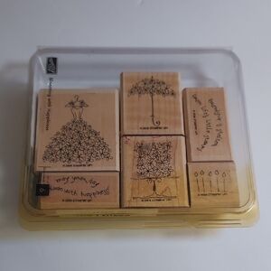 Rubber Stamp Set Birthday Floral Flower Set Birthday Cake